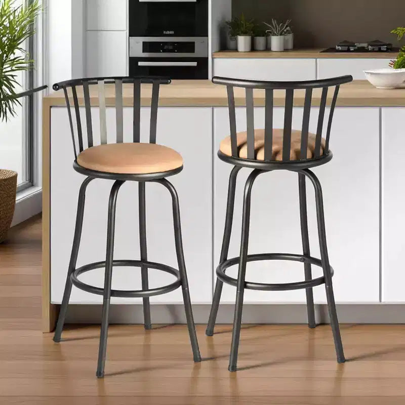 Tabouret de bar pivotant à hauteur réglable avec dossier bas en simili cuir et fer forgé