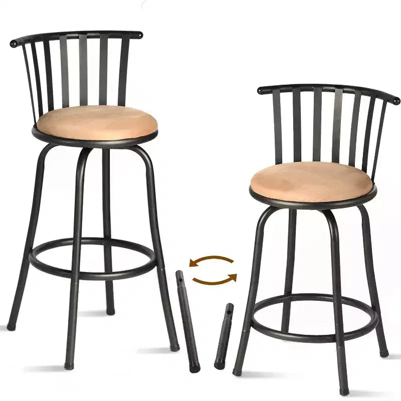 Tabouret de bar pivotant à hauteur réglable avec dossier bas en simili cuir et fer forgé