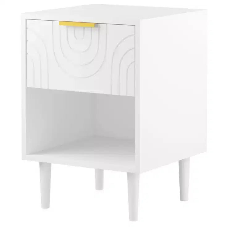 Table de Chevet Moderne en Bois Blanc avec Tiroir et Étagère