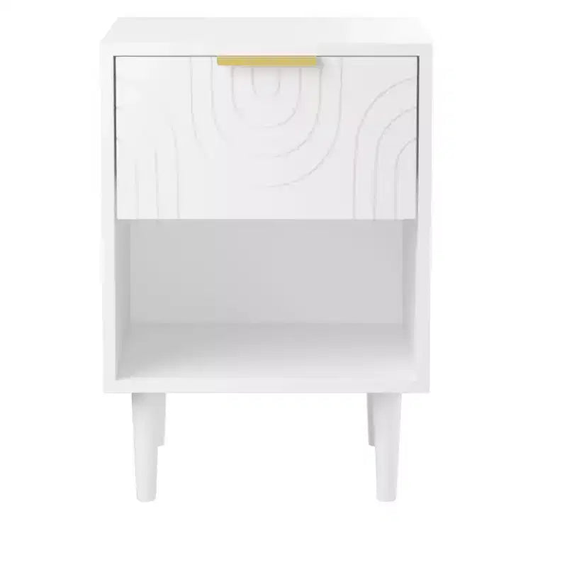 Table de Chevet Moderne en Bois Blanc avec Tiroir et Étagère