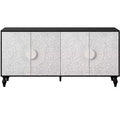 HomeRoots 68 Black and White Distressed Carved Floral Sideboard with Four Doors