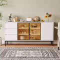 63 Sideboard Buffet Cabinet, Wood Coffee Bar Cabinet with Glass Door &amp; Drawers, Modern Media Console Table, Kitchen Pantry Cabinet for Living Room