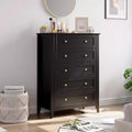 5 Chest Drawer Dresser, Modern and Stylish Dresser with Round Handle, Wood Storage Organizer with Ample Storage Space for Bedroom, Living Room, Black
