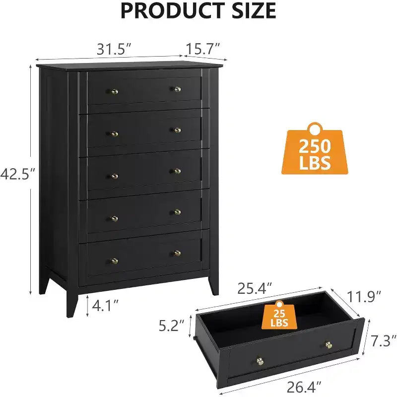 Commode à cinq tiroirs Meuble de rangement en bois