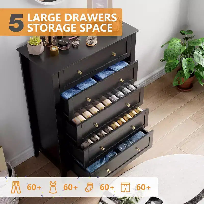 Commode à cinq tiroirs Meuble de rangement en bois