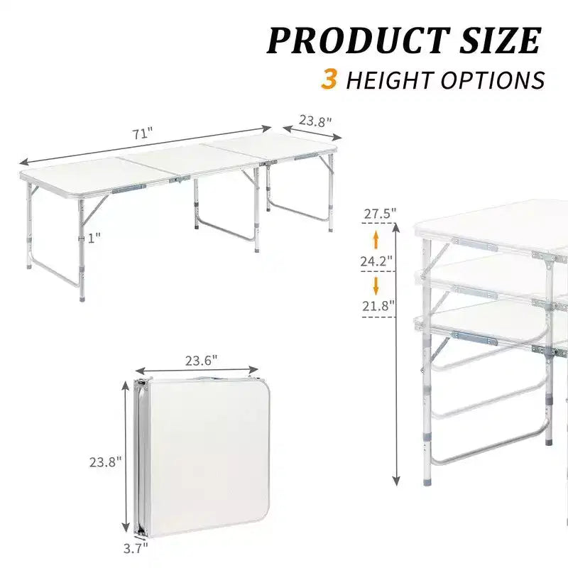 Table de camping pliante d'extérieur rectangulaire de 1,8 m