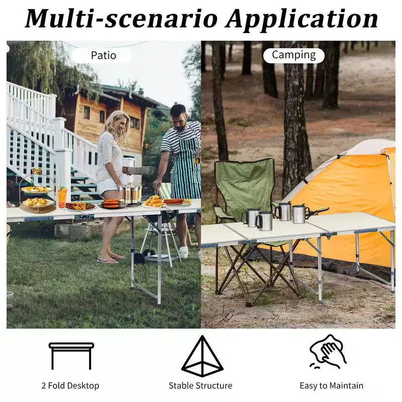Table de camping pliante d'extérieur rectangulaire de 1,8 m