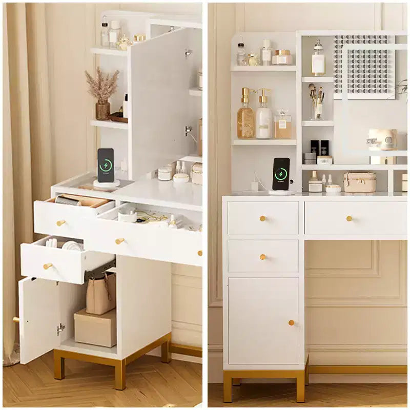 Coiffeuse avec miroir lumineux LED et prise électrique