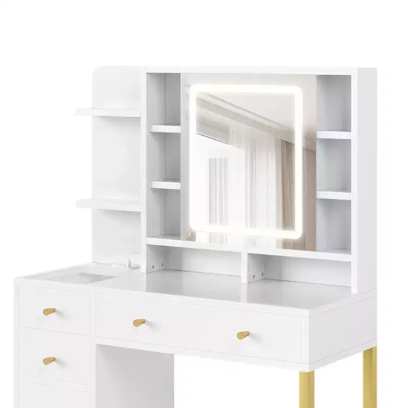 Coiffeuse avec miroir lumineux LED et prise électrique