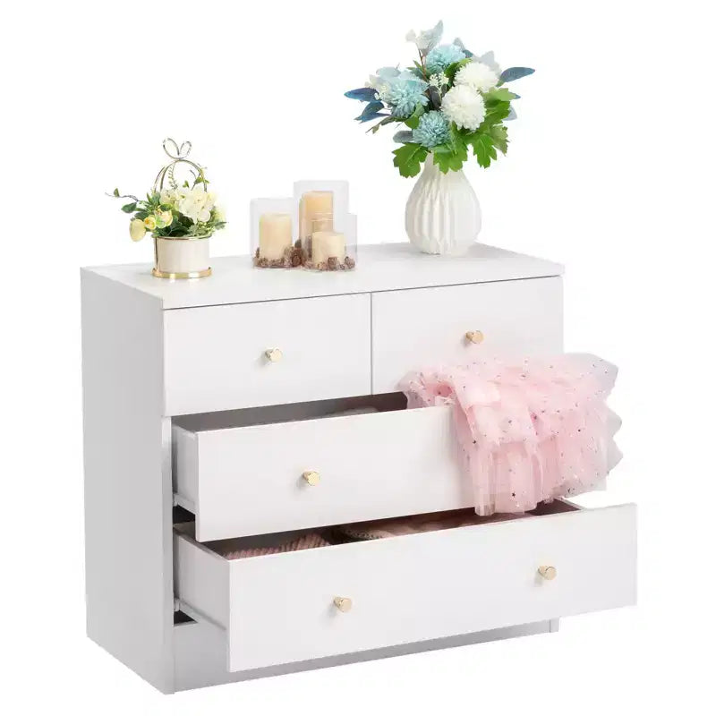 Commode 4 tiroirs en panneau de particules blanc, 66 cm de large