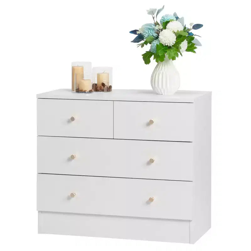 Commode 4 tiroirs en panneau de particules blanc, 66 cm de large