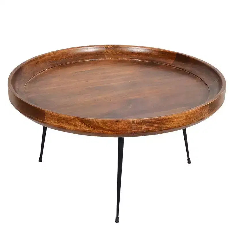 Table basse ronde fabriquée à la main en bois de manguier