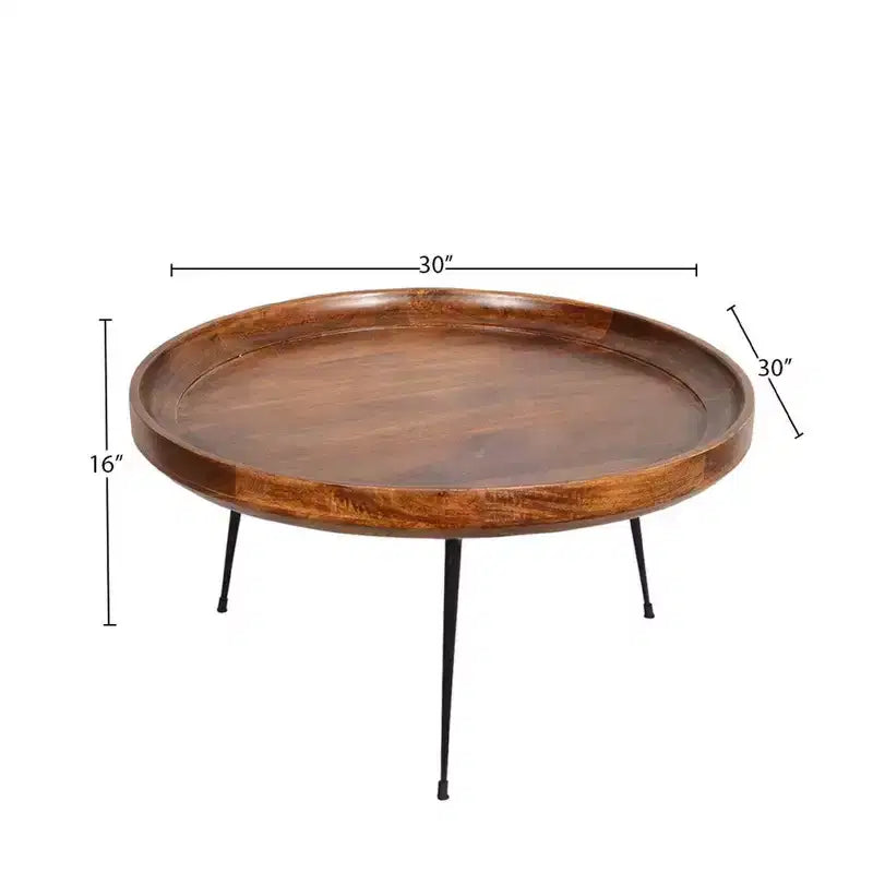 Table basse ronde fabriquée à la main en bois de manguier
