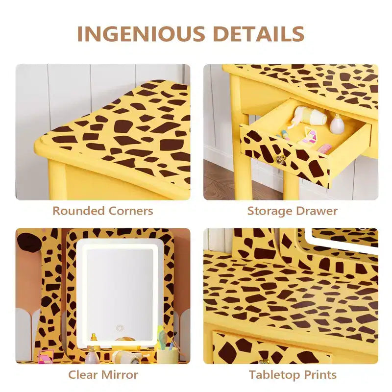 Lampe LED pour coiffeuse de fille avec motif girafe