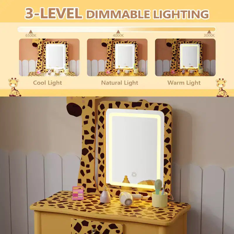 Lampe LED pour coiffeuse de fille avec motif girafe