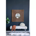 40 x 40 Inch Square Carved Wall Mirror with Pleated Design and Gold Iron Frame