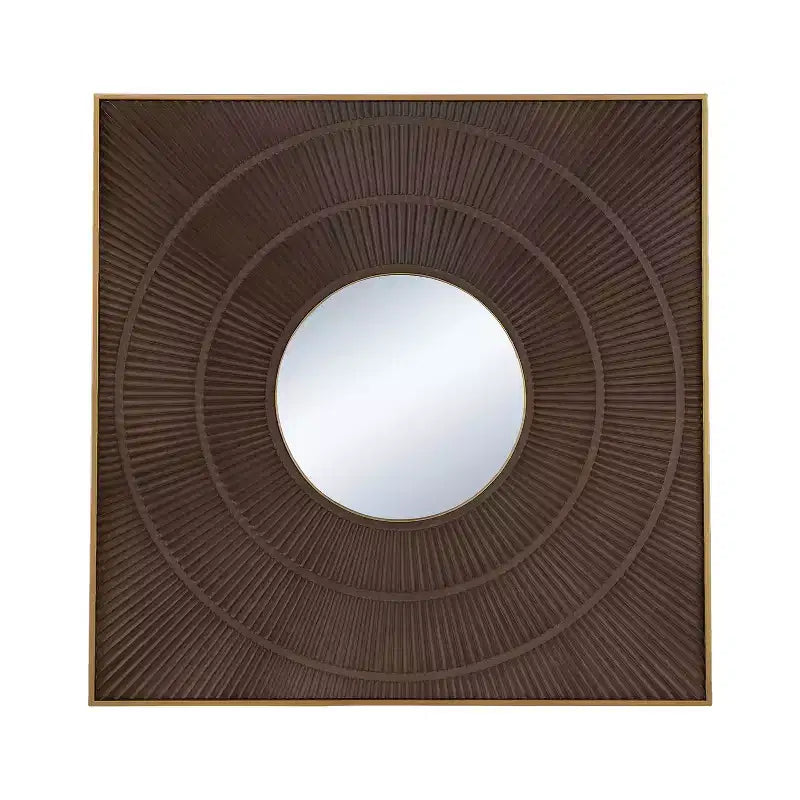 Miroir mural carré sculpté 40 x 40 pouces avec motif plissé et cadre en fer doré