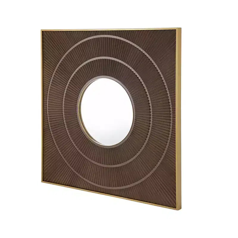 Miroir mural carré sculpté 40 x 40 pouces avec motif plissé et cadre en fer doré