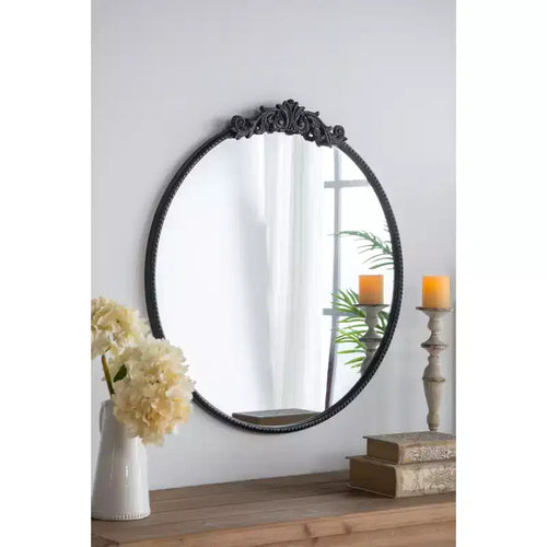 36 x 39 Inch Round Wall Mirror with Baroque Inspired Frame