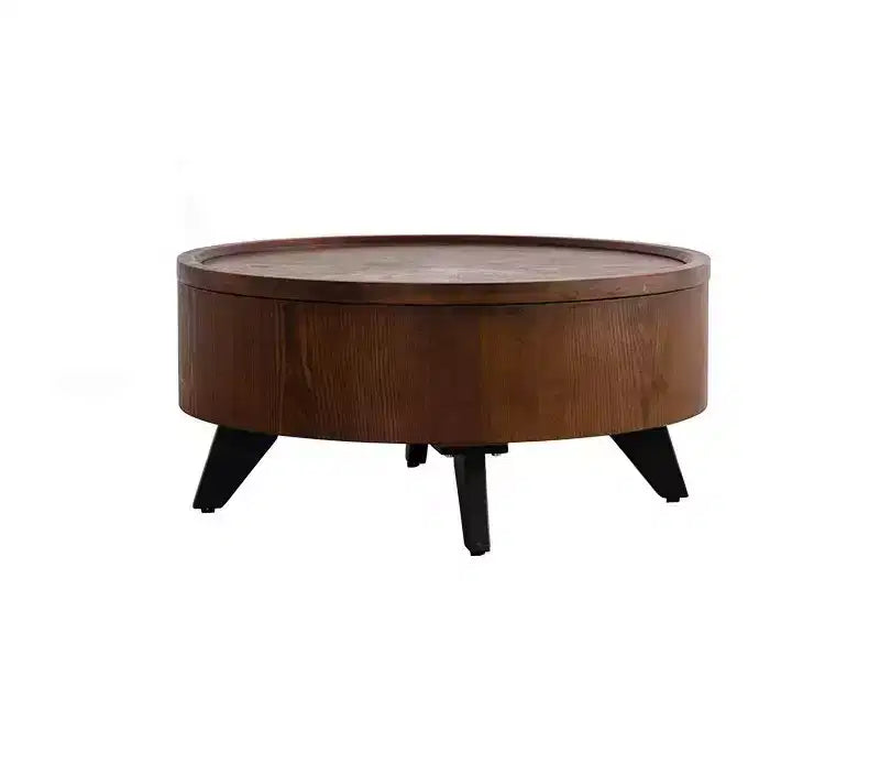 31in Round Coffee Table with Removable Lid, Mid Century Drum Table for Living Room, Hidden Storage Space