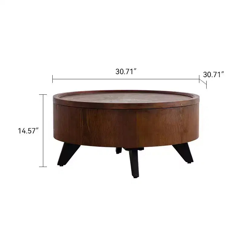 Table de style médiéval en forme de tambour avec rangement dissimulé