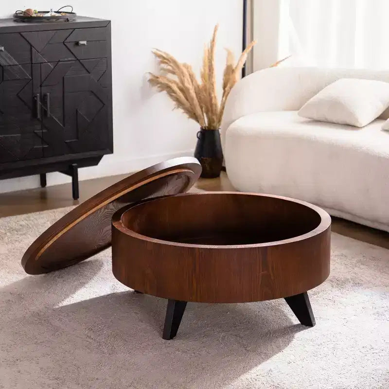 Table de style médiéval en forme de tambour avec rangement dissimulé