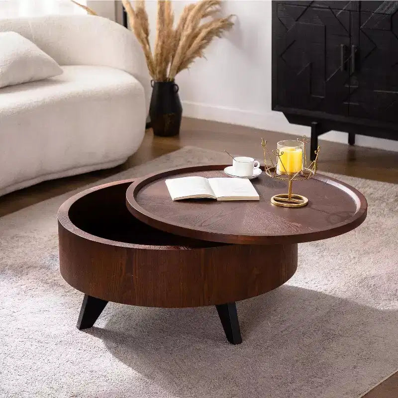 Table de style médiéval en forme de tambour avec rangement dissimulé