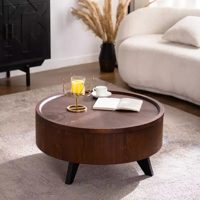 Table de style médiéval en forme de tambour avec rangement dissimulé