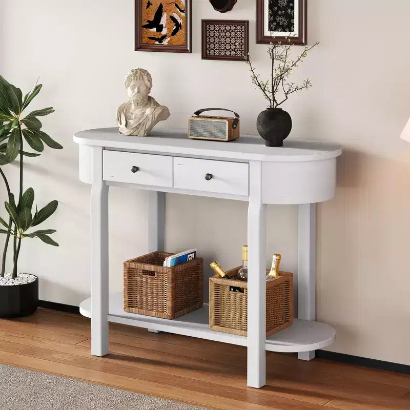 Élégante Console Rétro au Design Courbé et à la Finition Lisse pour Entrées, Salons et Couloirs