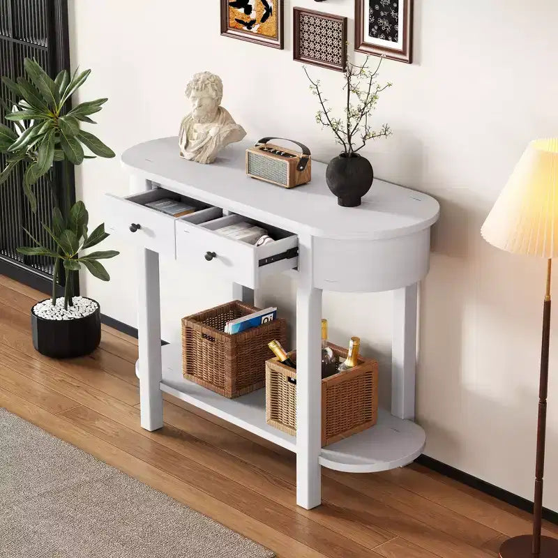 Élégante Console Rétro au Design Courbé et à la Finition Lisse pour Entrées, Salons et Couloirs