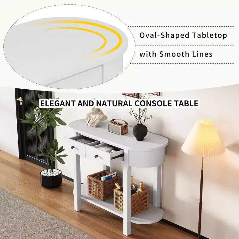 Élégante Console Rétro au Design Courbé et à la Finition Lisse pour Entrées, Salons et Couloirs