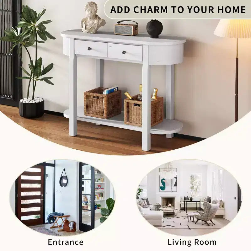 Élégante Console Rétro au Design Courbé et à la Finition Lisse pour Entrées, Salons et Couloirs