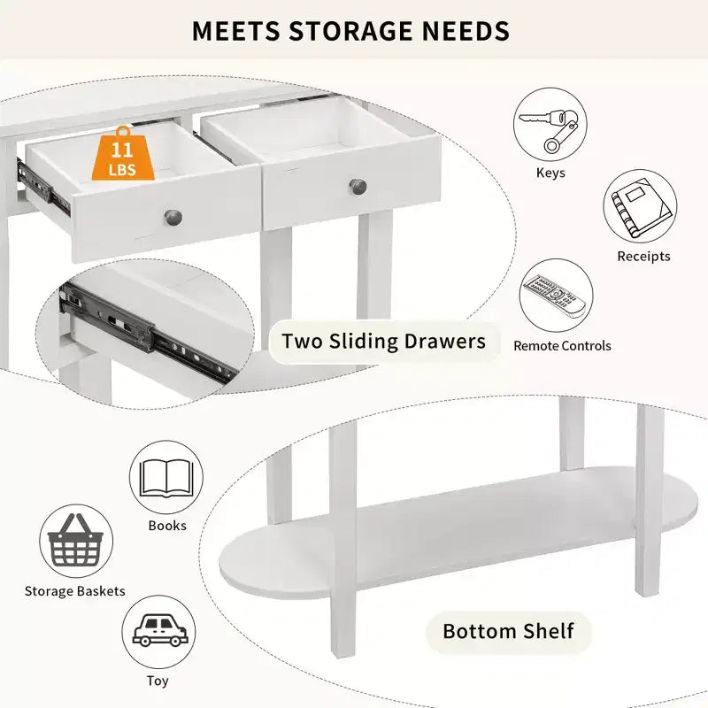 Élégante Console Rétro au Design Courbé et à la Finition Lisse pour Entrées, Salons et Couloirs