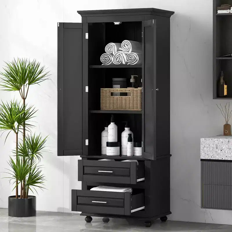 GDFStudio Norton Modern Wood Freestanding Bathroom Storage Cabinet with Two Drawers, Adjustable Shelf and Enclosed Cabinet