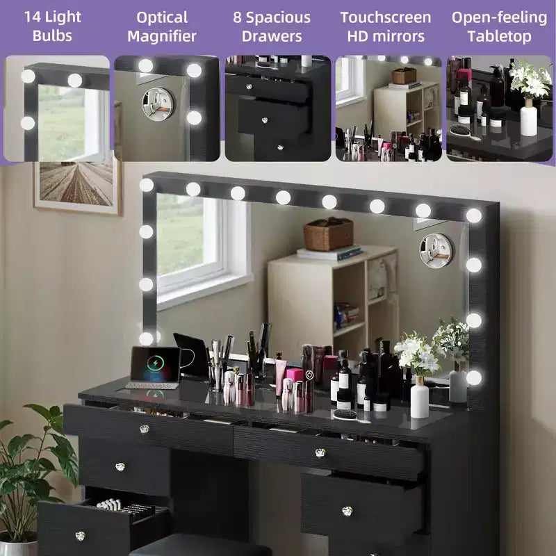 Coiffeuse avec grand miroir éclairé
