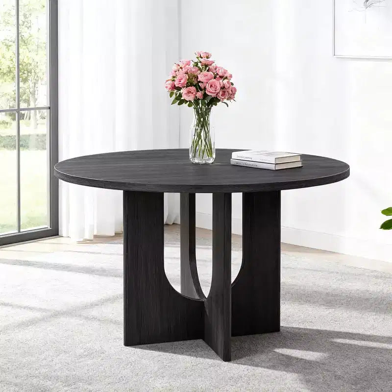 47 Modern Round Dining Table with Wood Grain Top and Stable Base, Versatile Kitchen Table for Dining Room or Living Room-Panipeachy
