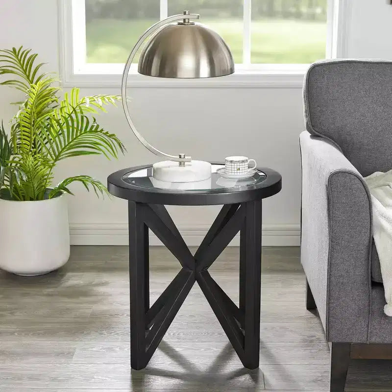 Table basse ronde minimaliste moderne en verre trempé