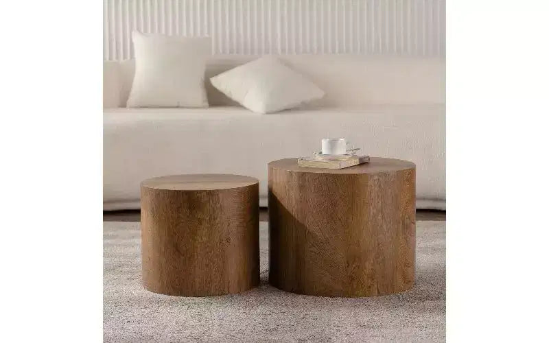 TUYOHW 2-Piece Nesting Round Coffee Table Set, Eco-Friendly MDF Center Table for Living Room, Wooden Circle Modern End Table, Accent Side Table