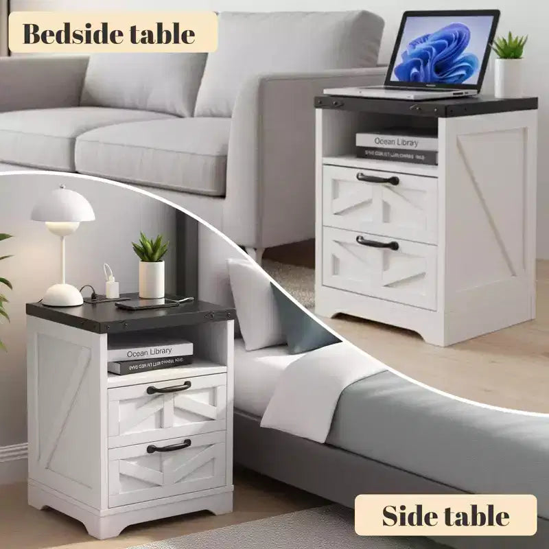 Table de chevet de style ferme moderne avec station de charge