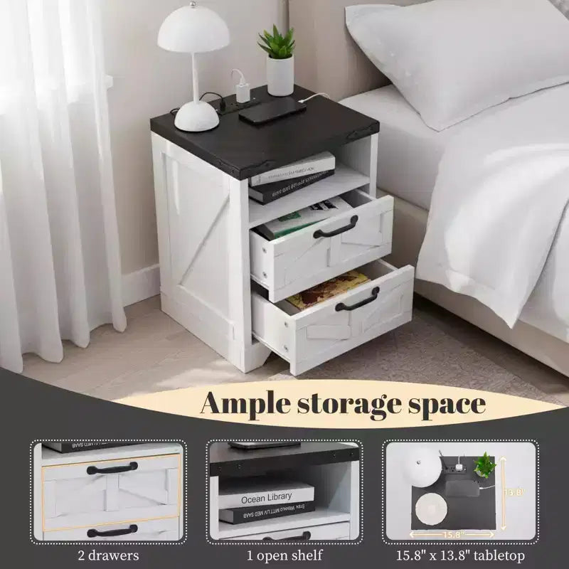 Table de chevet de style ferme moderne avec station de charge