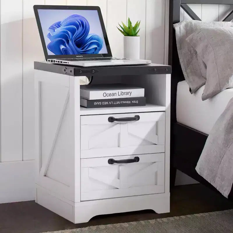 Table de chevet de style ferme moderne avec station de charge