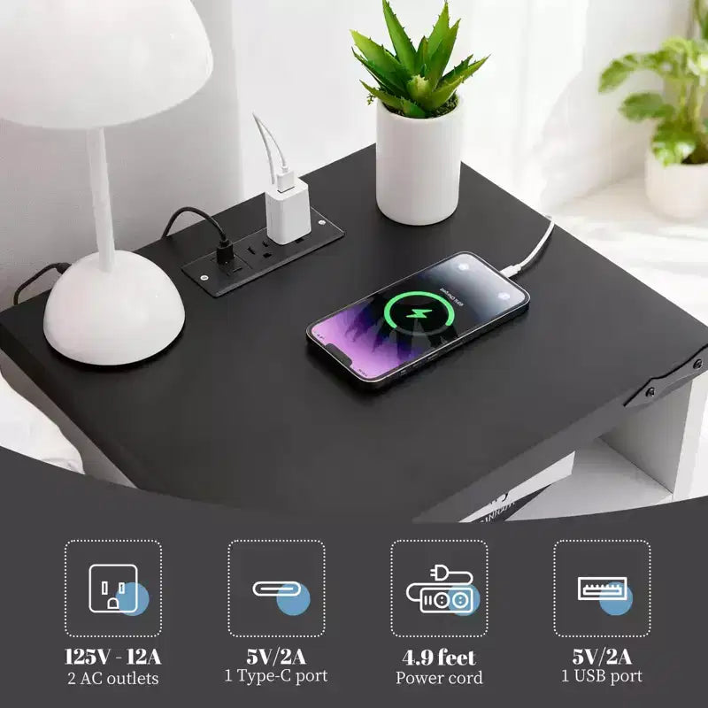 Table de chevet de style ferme moderne avec station de charge