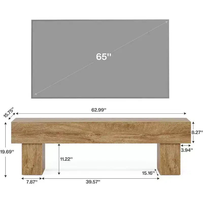 Meuble TV de 160 cm, meuble TV de style rustique et console basse pour téléviseurs de 55/60/65 pouces, pour salon