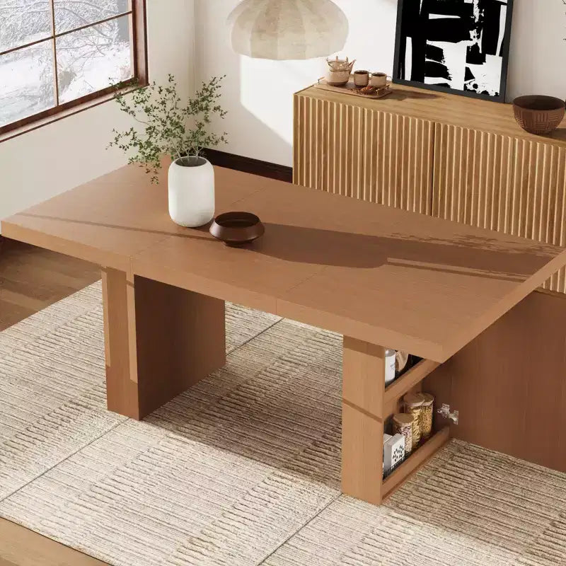 70.8 Dining Table, Modern Dining Room Table with Storage, Wood Kitchen Table with Fluted Legs, Wood Rustic Kitchen Table