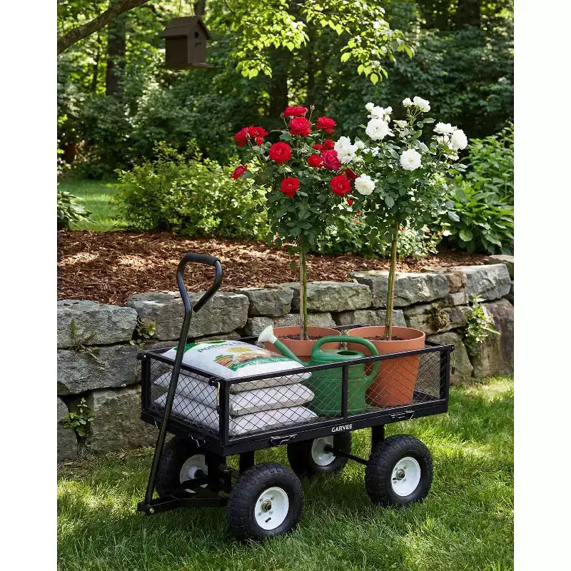 Chariot d'extérieur polyvalent, 400 livres (181 kg) robuste, 10 pneus pneumatiques tout-terrain, chariot de jardin manœuvrable avec panneaux grillagés amovibles pour le jardinage
