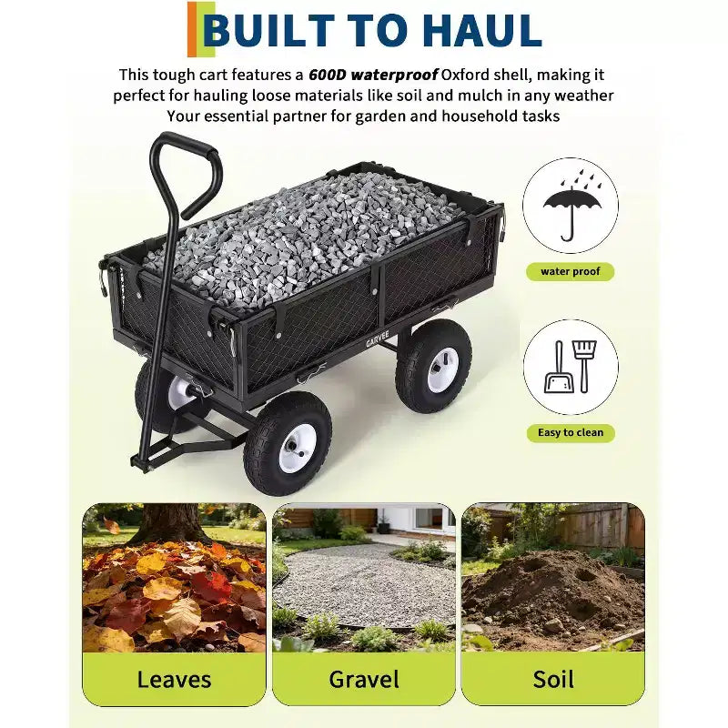 Chariot d'extérieur polyvalent, 400 livres (181 kg) robuste, 10 pneus pneumatiques tout-terrain, chariot de jardin manœuvrable avec panneaux grillagés amovibles pour le jardinage