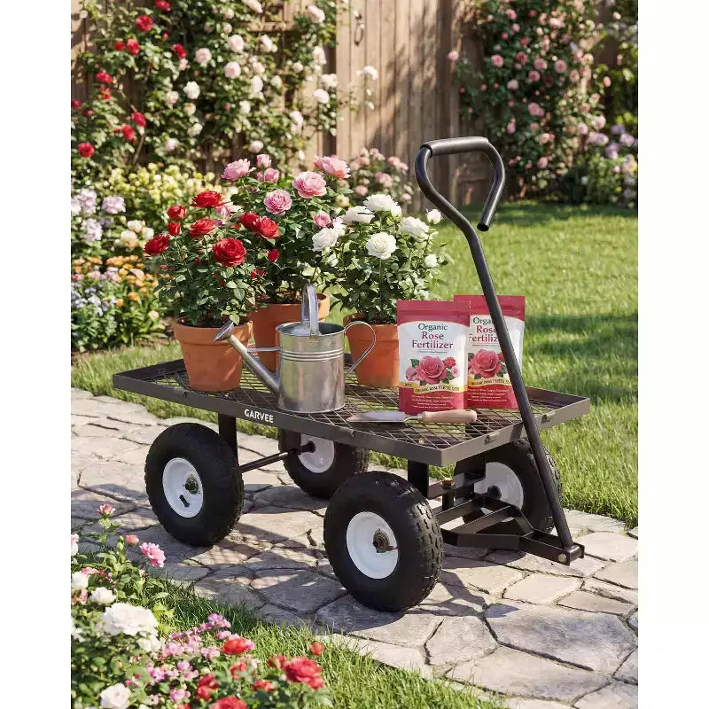 Chariot d'extérieur polyvalent, 400 livres (181 kg) robuste, 10 pneus pneumatiques tout-terrain, chariot de jardin manœuvrable avec panneaux grillagés amovibles pour le jardinage