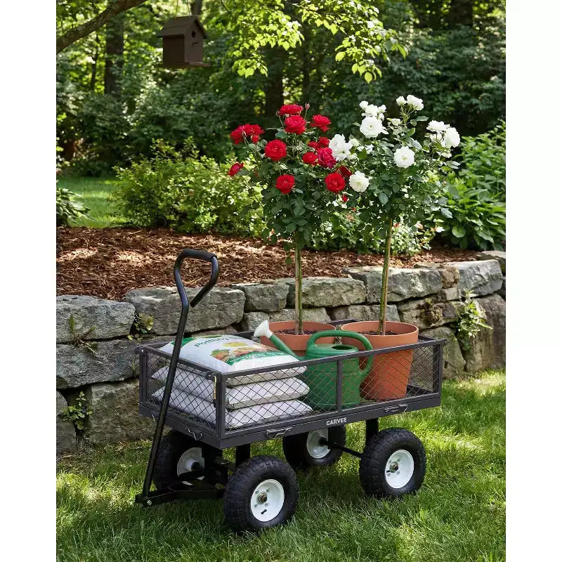 Chariot d'extérieur polyvalent, 400 livres (181 kg) robuste, 10 pneus pneumatiques tout-terrain, chariot de jardin manœuvrable avec panneaux grillagés amovibles pour le jardinage
