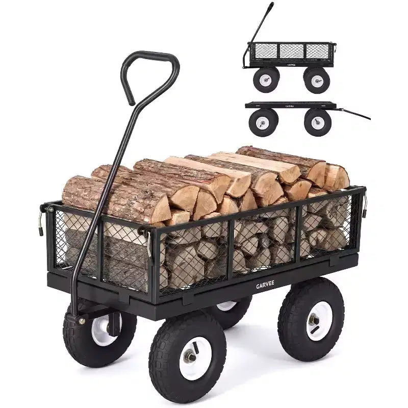 Chariot d'extérieur polyvalent, 400 livres (181 kg) robuste, 10 pneus pneumatiques tout-terrain, chariot de jardin manœuvrable avec panneaux grillagés amovibles pour le jardinage
