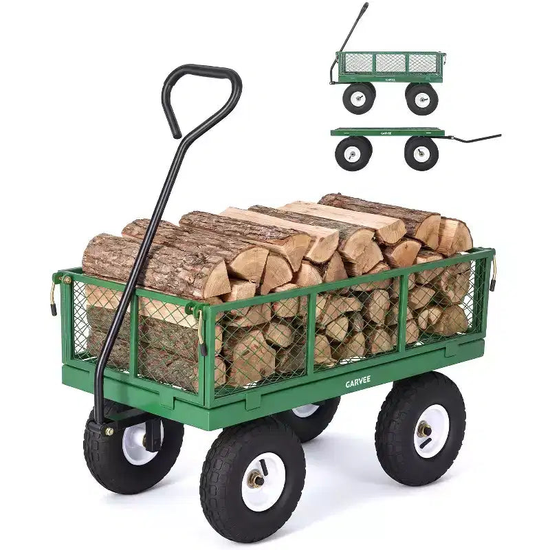 Chariot d'extérieur polyvalent, 400 livres (181 kg) robuste, 10 pneus pneumatiques tout-terrain, chariot de jardin manœuvrable avec panneaux grillagés amovibles pour le jardinage